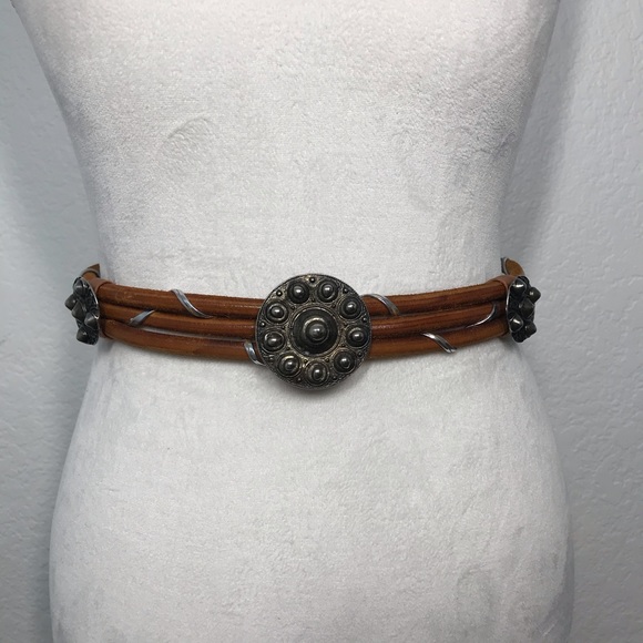 Boho western metal embellished leather belt - Picture 2 of 6